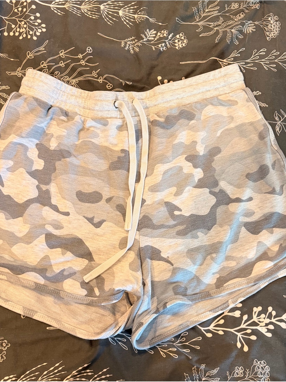Jane and Delancey Light Gray Camo Athletic Drawstring Shorts